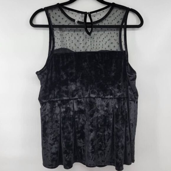 Grayson Threads Illusion Swiss Dot Velvet Sleeveless Top 1X Black - Picture 2 of 4